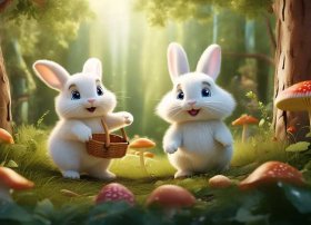 儿童短故事2只小兔采蘑菇 幼儿简短小故事20字小白兔采蘑菇