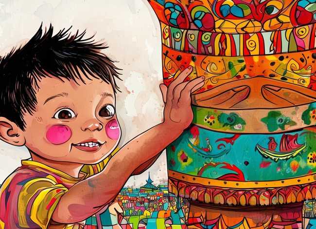 儿童铜鼓矢量图、壮族铜鼓手工绘画图片儿童