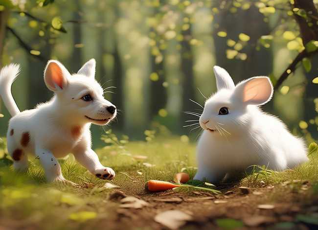 儿童故事狗狗和小白兔，小狗和小兔子的有趣的小故事