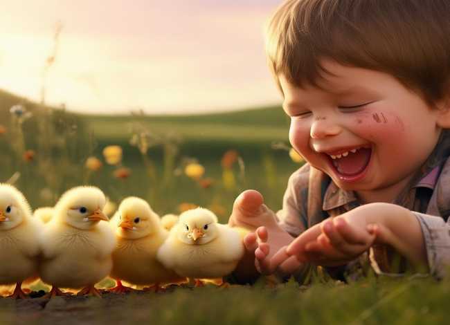 儿童喂鸡的故事 - 喂小鸡的故事