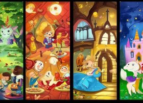 儿童故事创编4幅连环画；儿歌故事创编连环画四幅