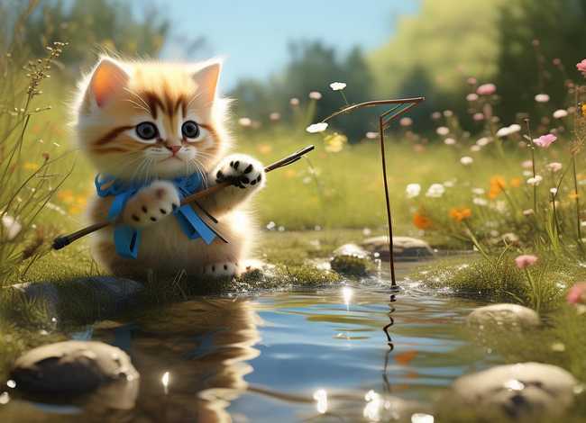 小猫钓鱼儿童故事 - 少儿故事小猫钓鱼的故事