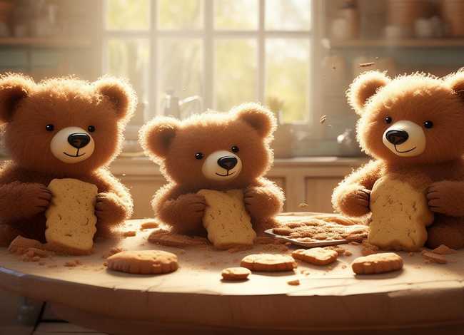 儿童故事三只小熊分饼干；三个小熊饼干的故事