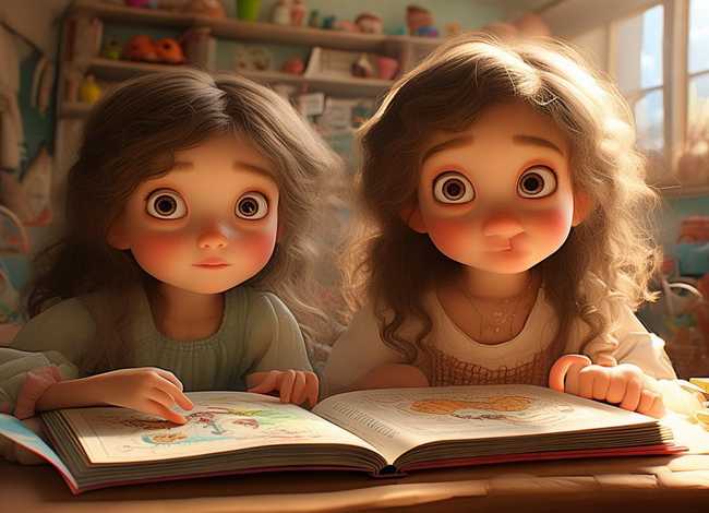 儿童故事《双胞胎姐妹》，双胞胎姐妹擅长讲故事