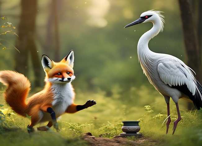 儿童狐狸与鹤故事会 狐狸与鹤寓言故事
