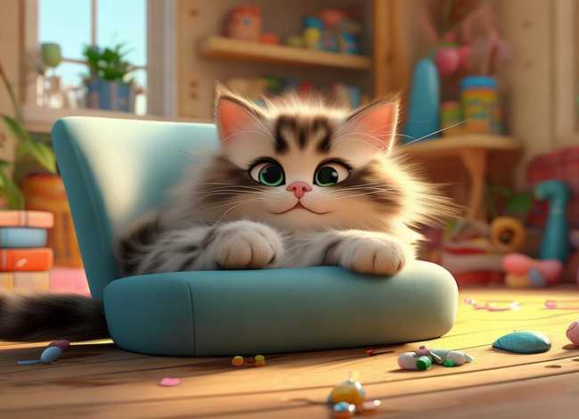 儿童故事懒猫形象；懒惰的小猫幼儿故事