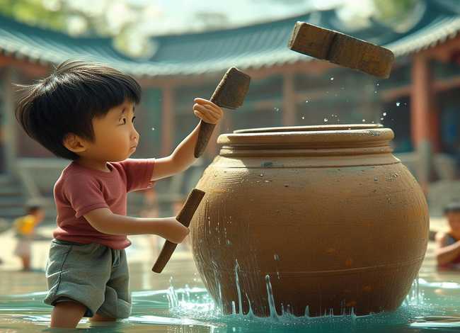 儿童故事司马光砸缸图片加文字；少儿故事司马光砸缸文字