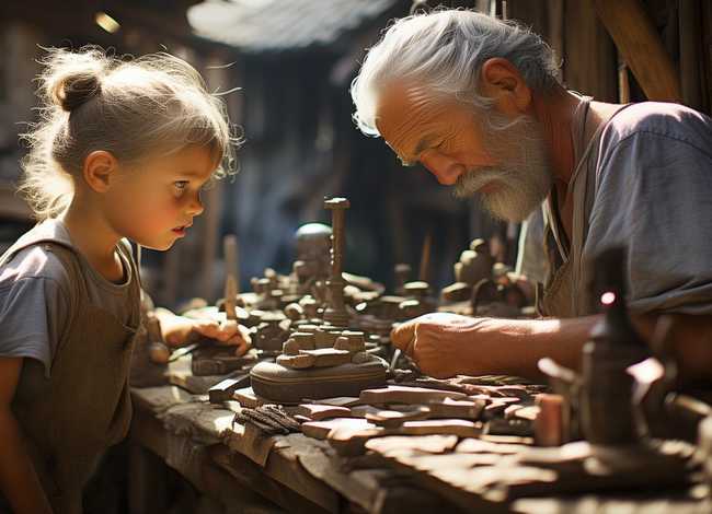 童年老工匠的事例；童年中的老匠人