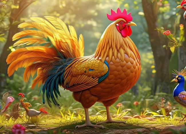 儿童故事大公鸡比美完整；大公鸡比美的故事启迪