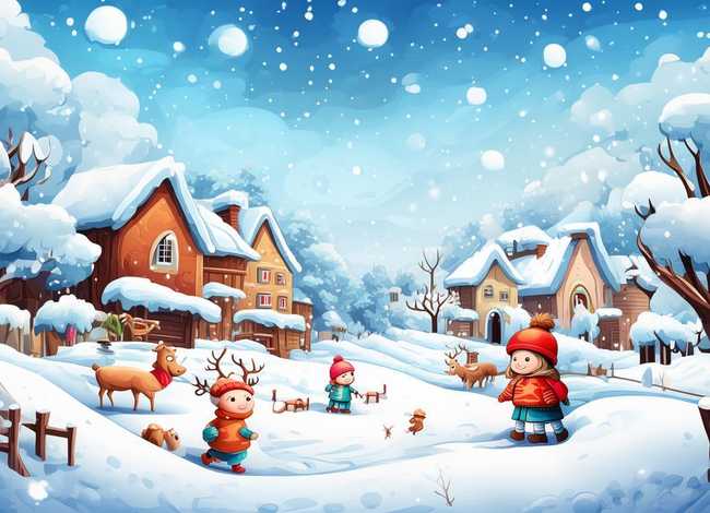 冬天的故事儿童画，冬天的故事幼儿画
