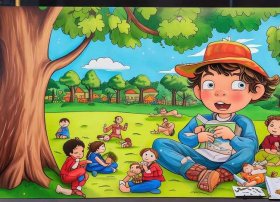 阅读儿童故事画展板，幼儿绘画阅读故事