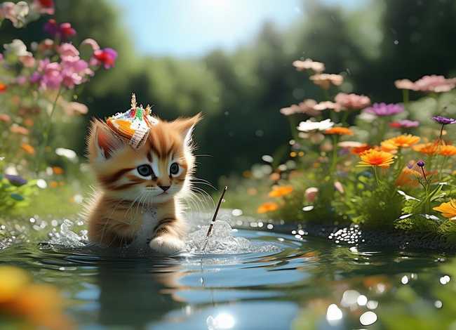 小猫钓鱼儿童画；小猫钓鱼儿童画作品图片大全