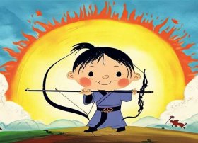 后羿射日 儿童、后羿射日儿童画 三年级