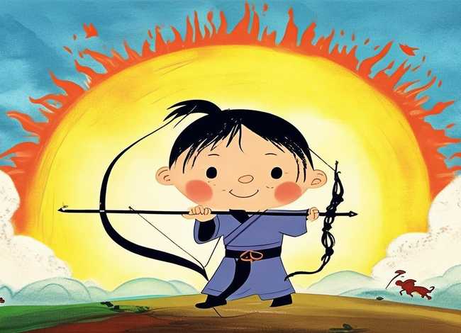 后羿射日 儿童、后羿射日儿童画 三年级