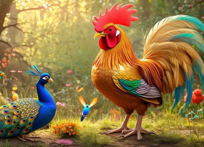 儿童故事大公鸡比美完整；大公鸡比美的故事启迪