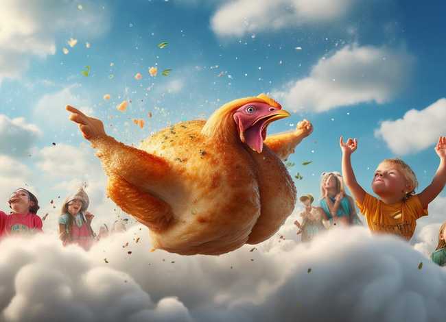 儿童故事云端掉下一只烤鸡来 - 《云端掉下一只烤鸡来》
