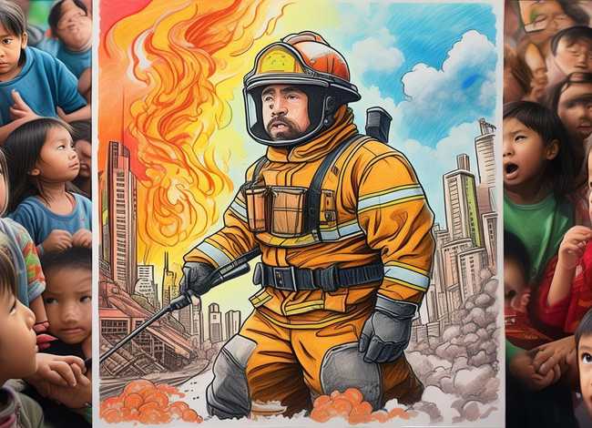 重庆火灾消防员儿童绘画，重庆火灾消防员儿童绘画图片