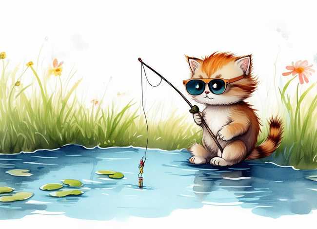 小猫钓鱼的儿童故事图片讲解，小猫钓鱼的故事和配图 绘本