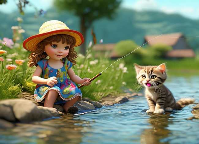 小猫钓鱼故事儿童版视频真人，小猫钓鱼故事表演视频真人