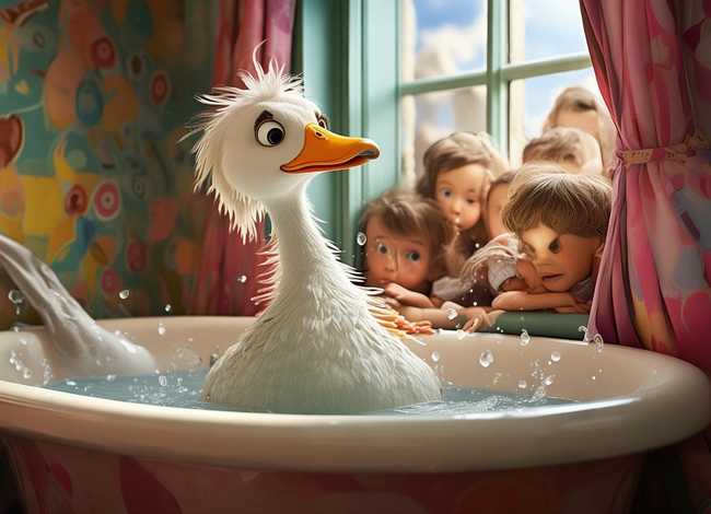 儿童故事鹅太太爬窗户（鹅太太洗澡儿童画）
