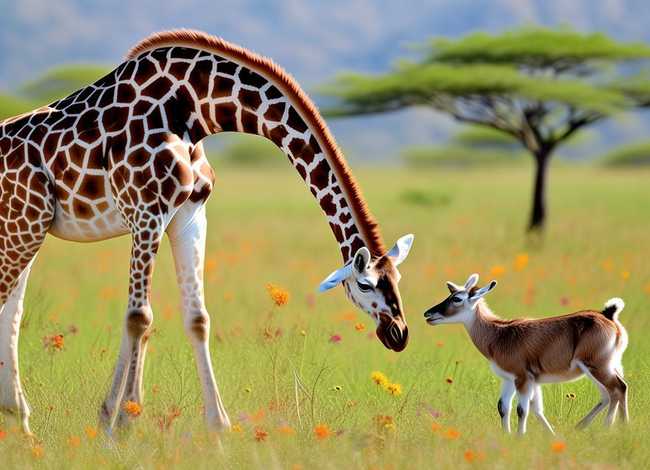 儿童故事长颈鹿和山羊；长颈鹿和小山羊的故事图片