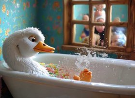 儿童故事鹅太太爬窗户（鹅太太洗澡儿童画）