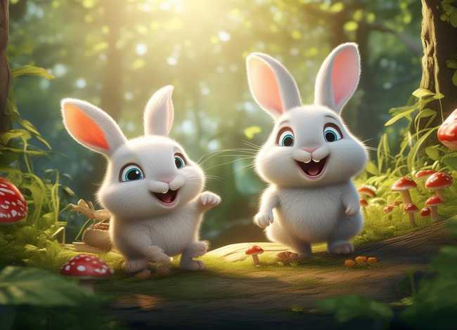儿童短故事2只小兔采蘑菇 幼儿简短小故事20字小白兔采蘑菇