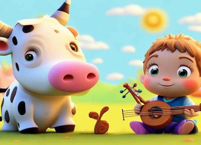 儿童故事对牛弹琴ppt背景图 - 对牛弹琴幼儿故事