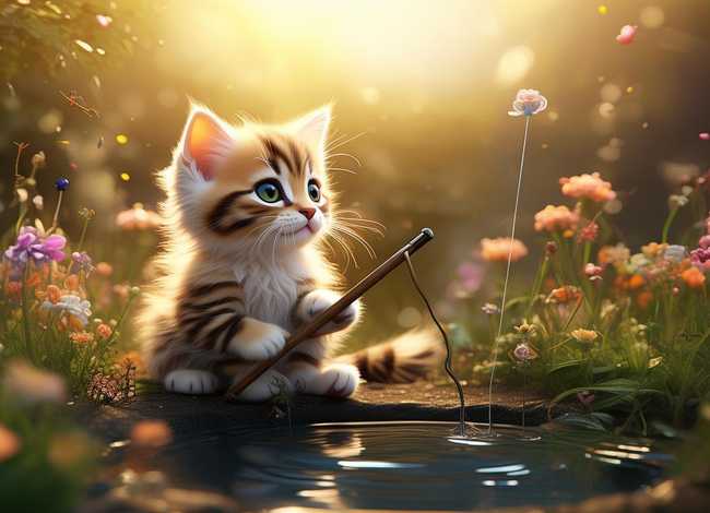 小猫钓鱼的故事，小猫钓鱼的故事图片