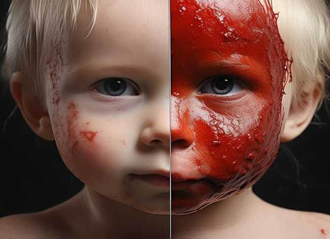 儿童被烫伤和烧伤的图片；儿童被烫伤和烧伤的图片对比