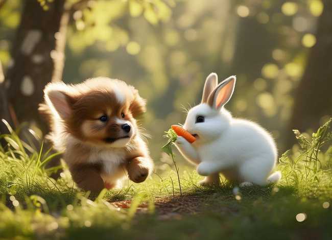 儿童故事狗狗和小白兔，小狗和小兔子的有趣的小故事