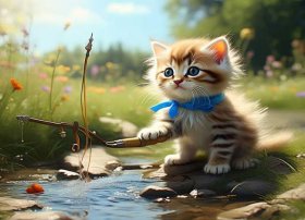 小猫钓鱼儿童故事 - 少儿故事小猫钓鱼的故事