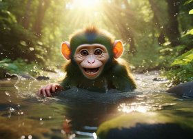小猴子洗澡故事、小猴子洗澡故事图片