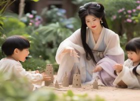 甄姬和两个小朋友；甄姬和两个小朋友玩的游戏