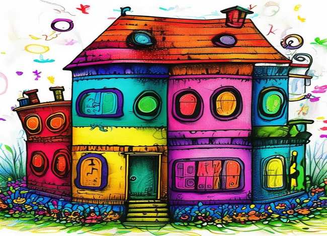 儿童故事七彩屋，七彩房子儿童画