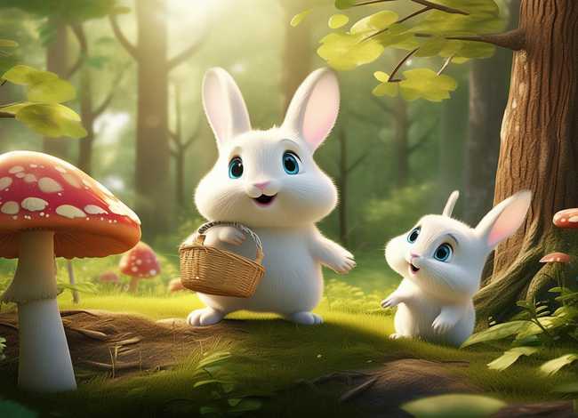儿童短故事2只小兔采蘑菇 幼儿简短小故事20字小白兔采蘑菇