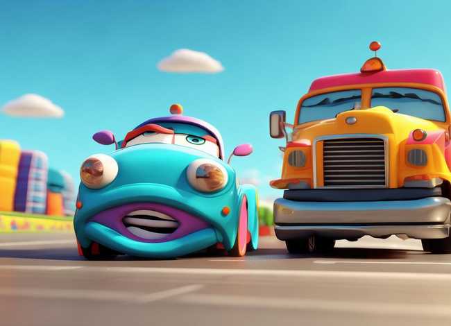 大卡车与小汽车的故事儿童动画 - 幼儿小汽车与大货车的故事