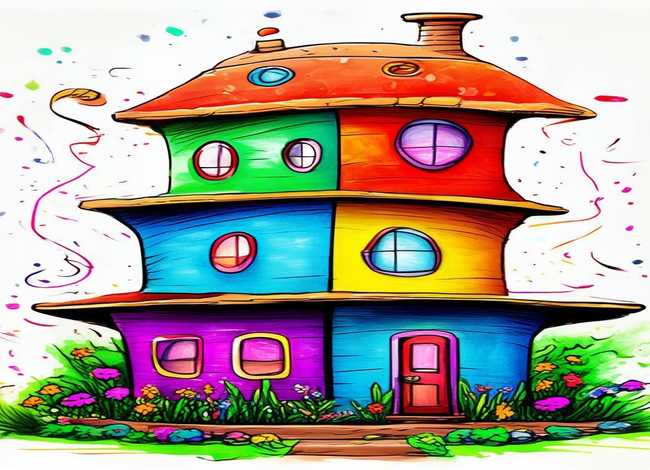 儿童故事七彩屋，七彩房子儿童画