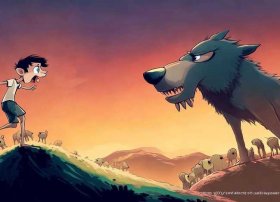 儿童睡前故事狼来了图片；睡前故事幼儿故事大全狼来了文字