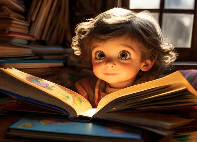 小朋友读故事书；小朋友阅读故事书