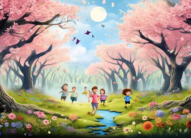 森林图画儿童画春天，森林图画儿童画 春天