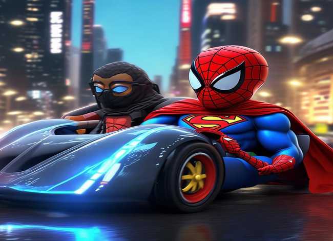 儿童故事蜘蛛侠和超人，播放蜘蛛侠和超人开车的图片
