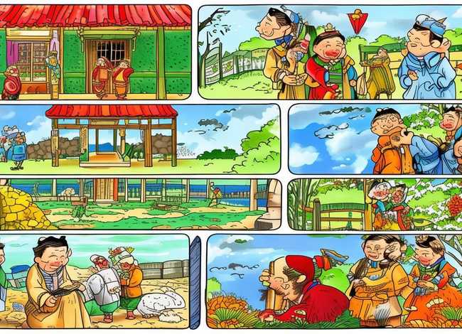 成语故事儿童连环画六张；成语故事连环画简笔画四张