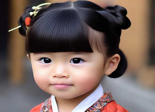 汉服发型儿童；汉服发型儿童10岁中长发有刘海有发簪教程