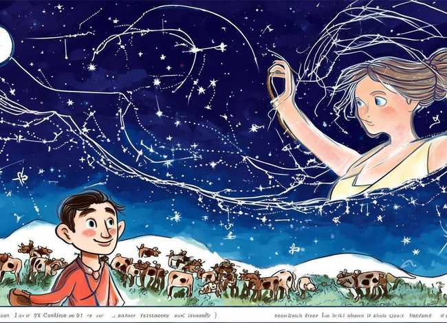 神话故事儿童画牛郎织女；中国神话故事牛郎织女的手抄报