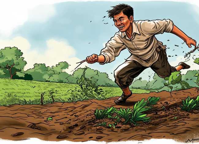 拔苗助长成语故事绘画作品 - 拔苗助长成语故事的绘画大全