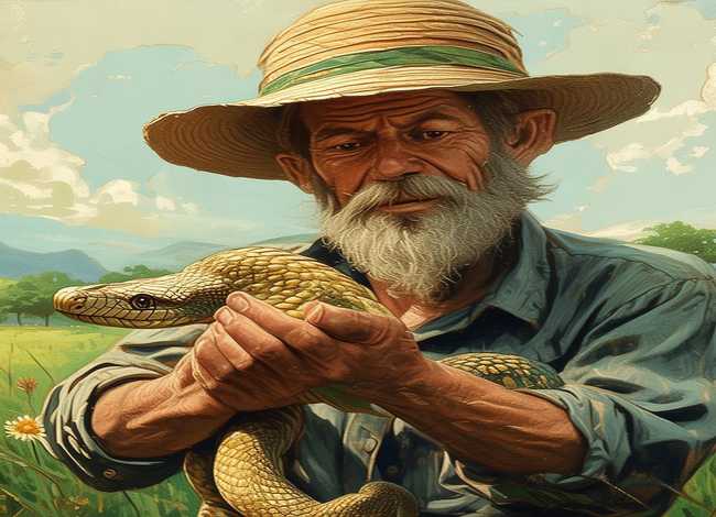 农夫与蛇的故事绘本、农夫与蛇的故事绘本插画图片