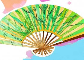团扇儿童画；团扇儿童画竹叶