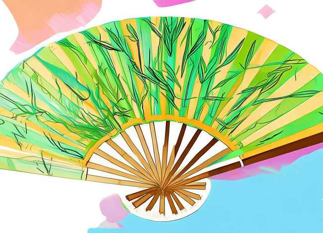 团扇儿童画；团扇儿童画竹叶