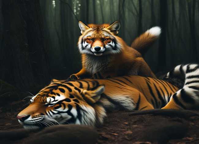 狐假虎威成语绘画、狐假虎威成语绘画图片大全